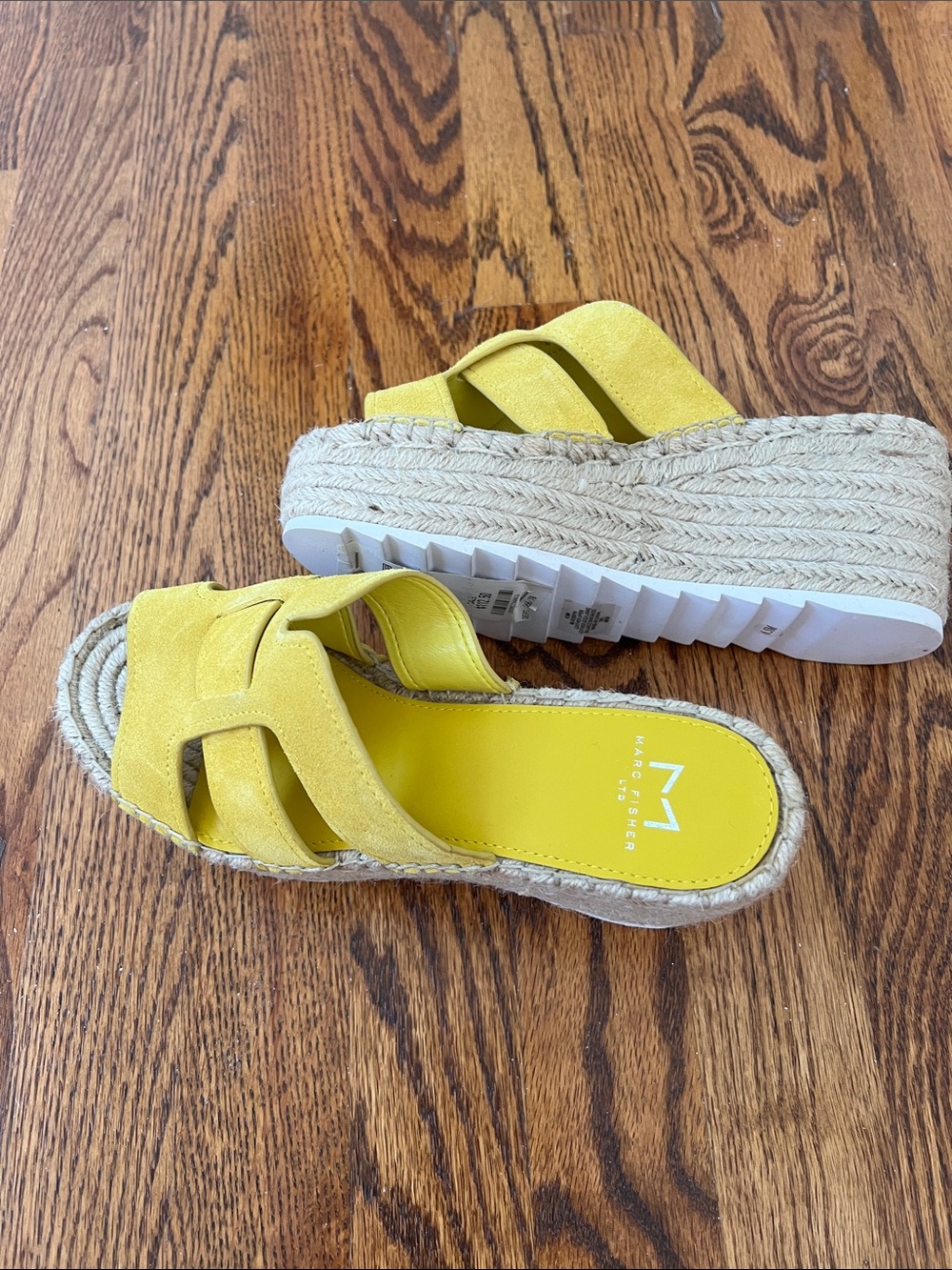 Marc Fisher Bright Yellow Espadrille Platform Slides-NWT